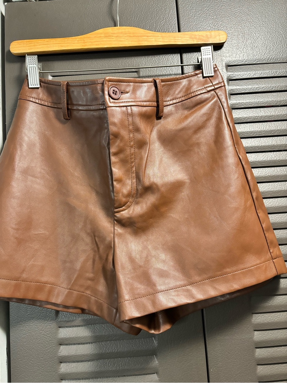 Francesca's Collections High-Waist Faux Leather Shorts — Brown